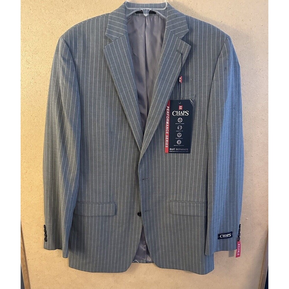NWT Men’s Chaps Ralph Lauren Gray Pinstriped Suit Jacket, 40L.